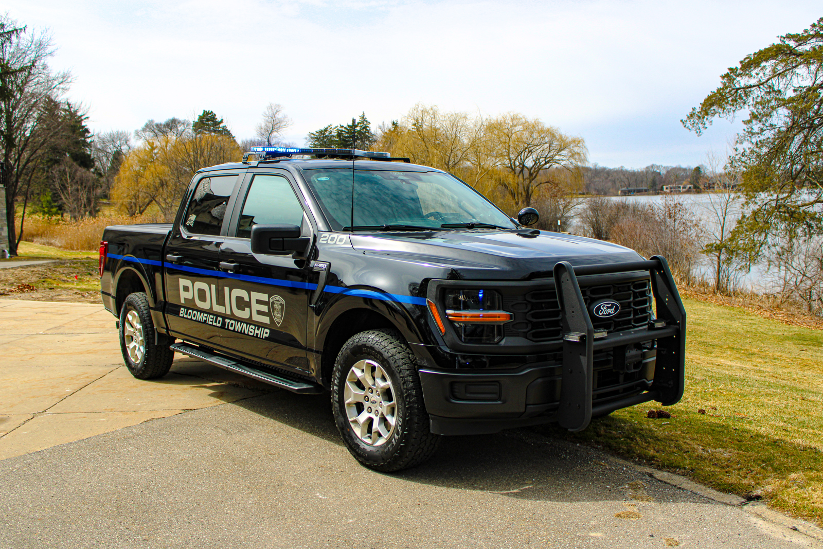 Front angle view of police truck