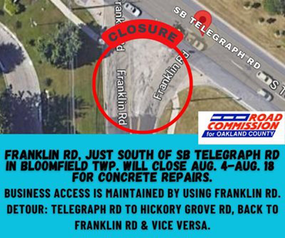 Circle on a map to mark the closure of Franklin Road. 