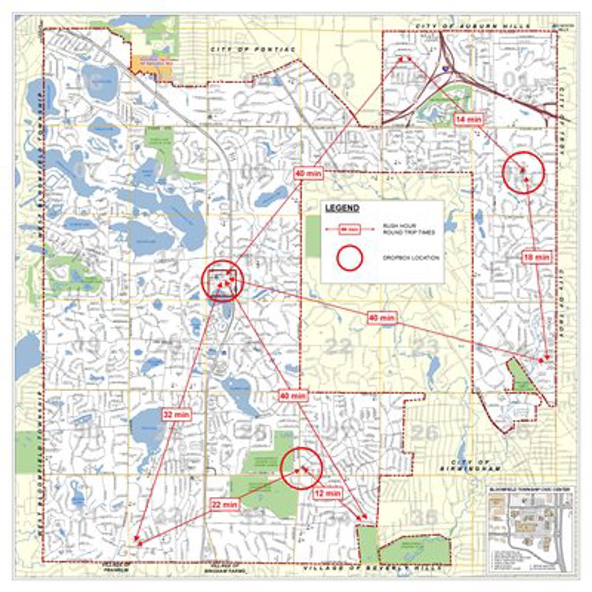 An overhead view of a street map. 