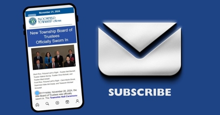 Township enewsletter as it appears on a cell phone with an image of an envelope and the word subscribe.