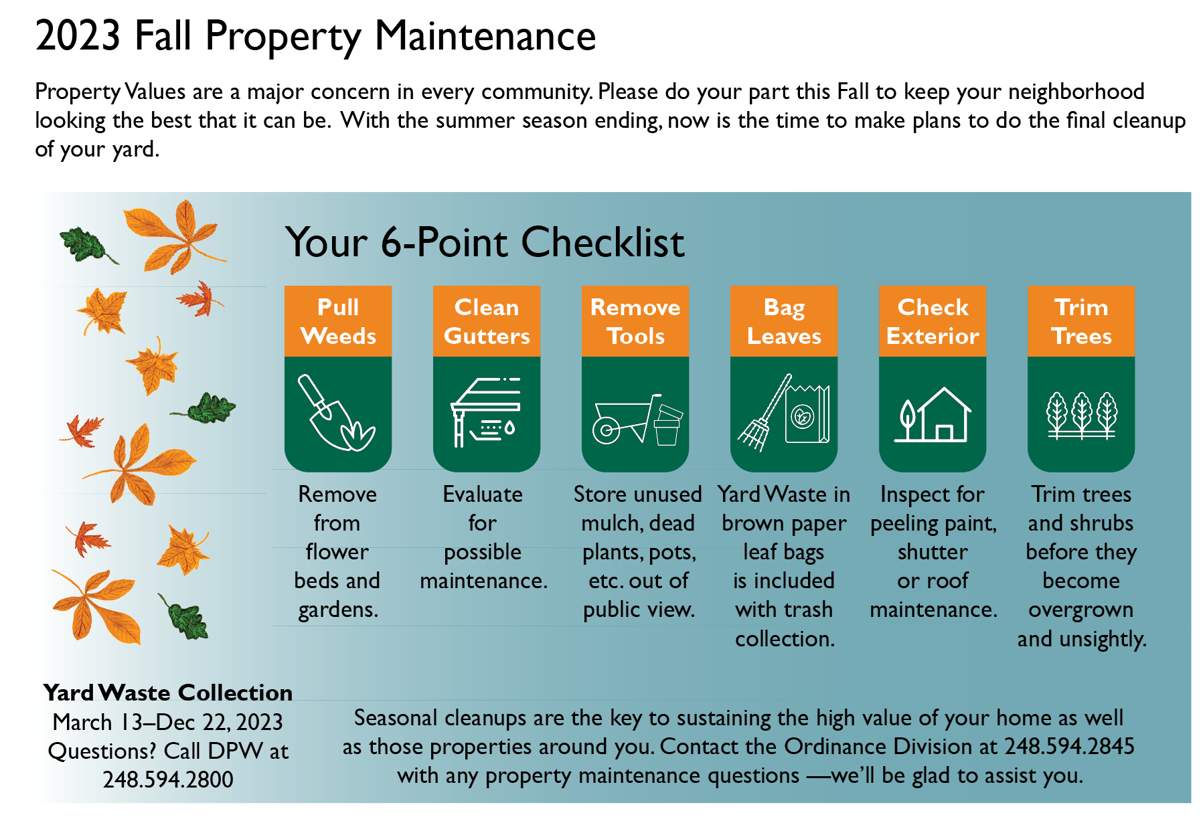 Checklist for fall property maintenance. 