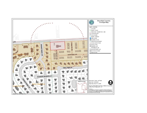 Site Plan showing affected area just east of Brandywine Dr and North of Oak Tree Lane.