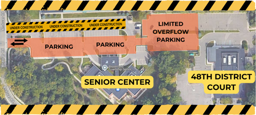 Parking available on South half of Senior Center parking lot while North side is closed for construction.