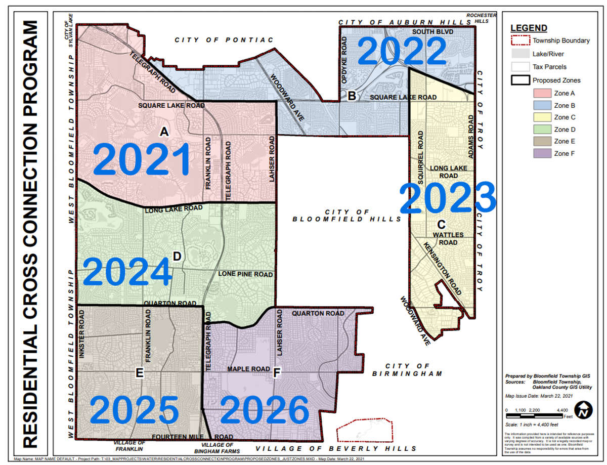 A map that is sectioned and zoned by years. 