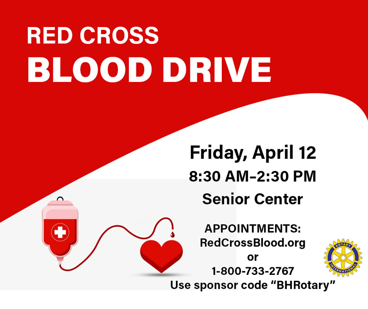 Cartoon heart and bag of blood for the Red Cross blood drive at the senior center. 